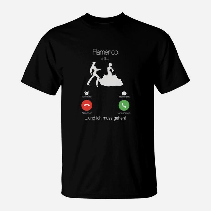Flamenco Tanz T-Shirt, Lustiges Telefon-Wortspiel - Schwarz