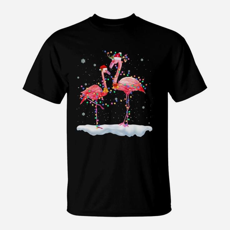Flamingo Christmas Tree Santa Hat Xmas Light Merry Christmas Sweatshirt T-Shirt