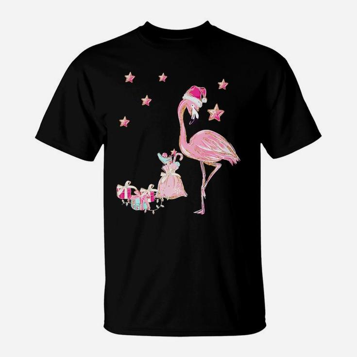 Flamingo Santa Clause Christmas Tee Gift Hawaiian Xmas Gift Sweatshirt T-Shirt