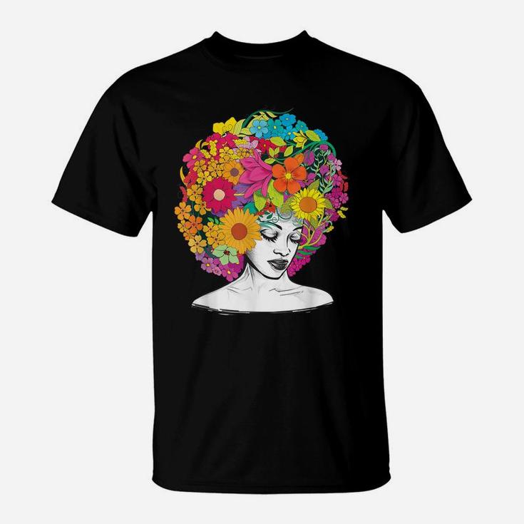 Flower Afro Women Black Queen African American Melanin Queen T-Shirt