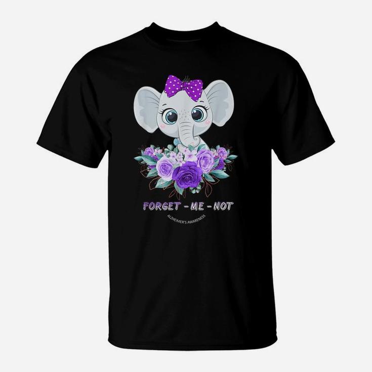 Forget Me Not Alzheimer's Awareness Elephant Flower T-Shirt