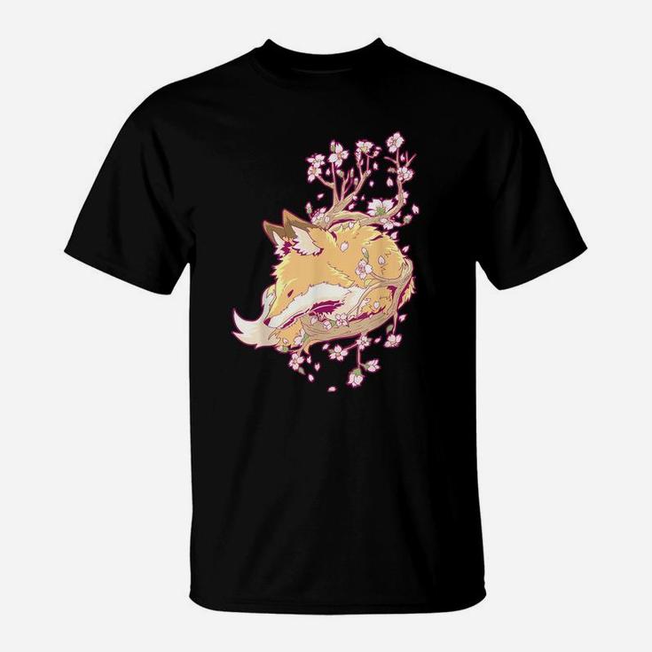 Fox Cherry Blossom Flower Japanese T-Shirt