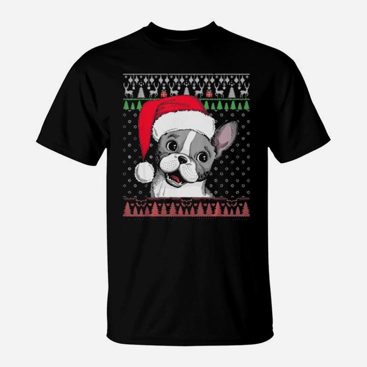 French Bulldog Santa Dog Santa Hat T-Shirt