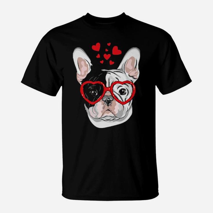 French Bulldog Sunglasses Heart Cute Dog Valentine T-Shirt