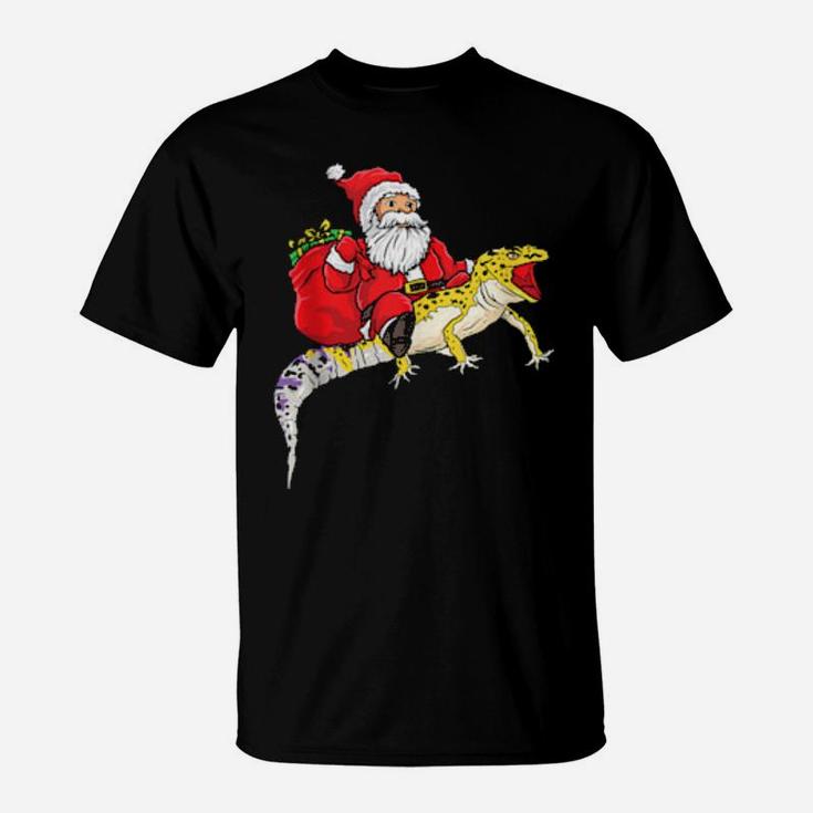 Fun Santa Delivering Presents On Leopard Gecko Lizard T-Shirt