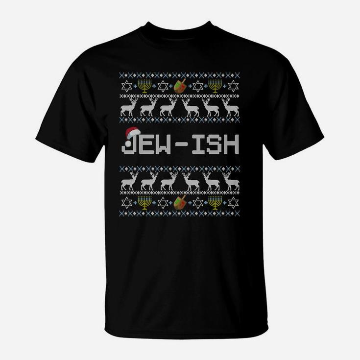 Fun Ugly Hanukkah Sweater Jew-Ish Santa Hat Merry Christmas Sweatshirt T-Shirt