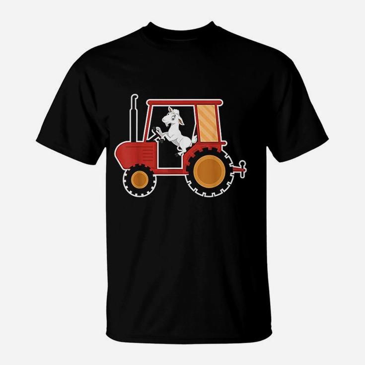 Funny Cartoon Goat Driving Tractor Farm Animals Lovers Gift T-Shirt