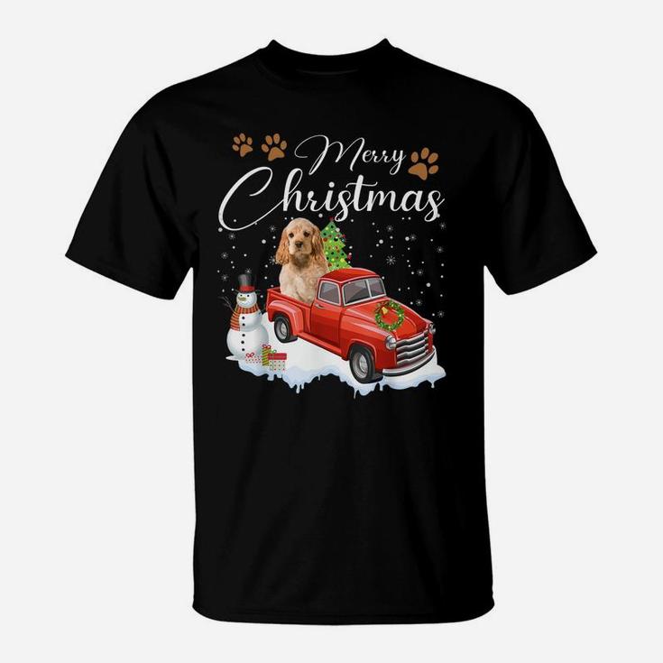 Funny Cocker Spaniel Dog Snow Red Truck Christmas Xmas Tree Sweatshirt T-Shirt