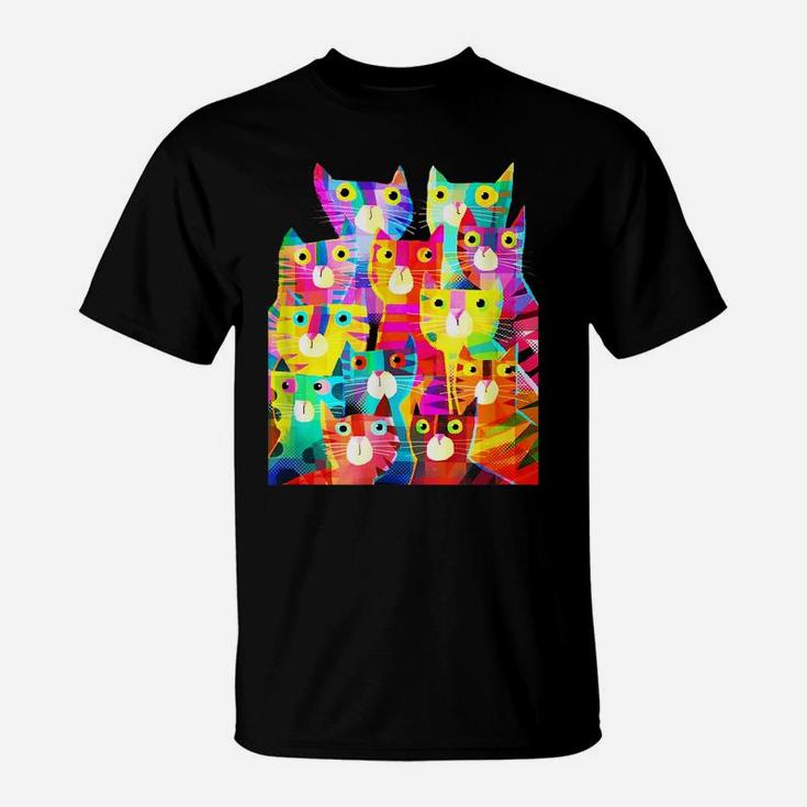 Funny Colorful Cats Shirt For Cat Lovers- Mother's Day Gift T-Shirt
