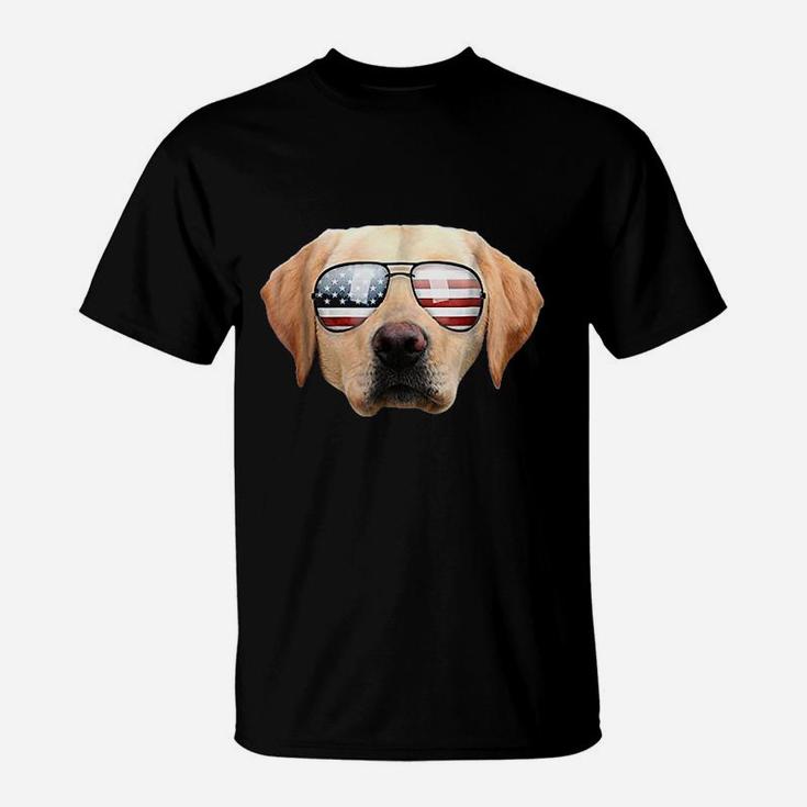 Funny Cute Patriotic Yellow Lab Sunglasses Dog T-Shirt