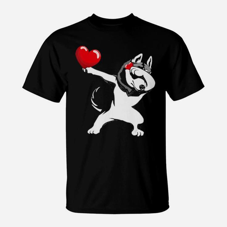 Funny Dabbing Husky  Valentine's Day Gift Boys Girls T-Shirt