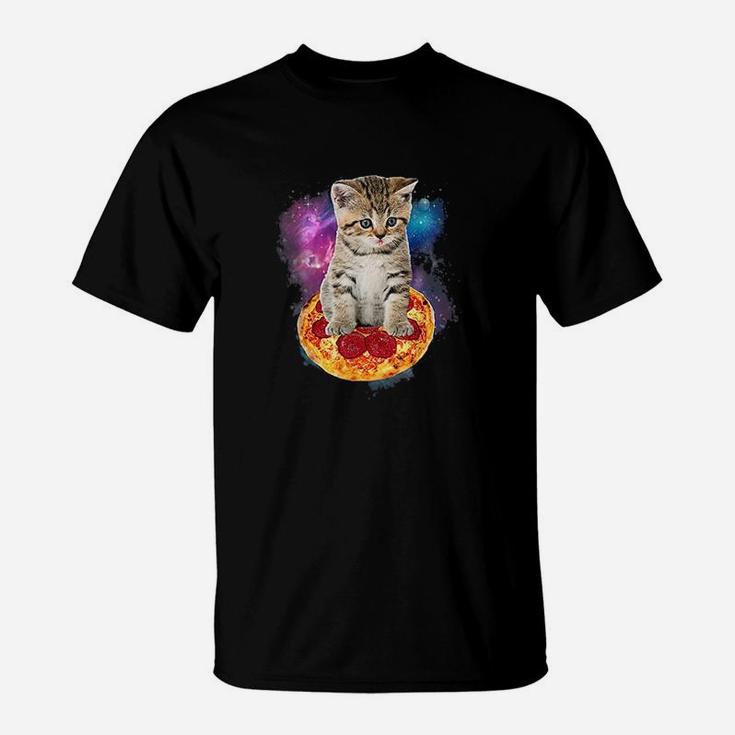 Funny Galaxy Cat  Space Cat Eat Pizza And Taco T-Shirt