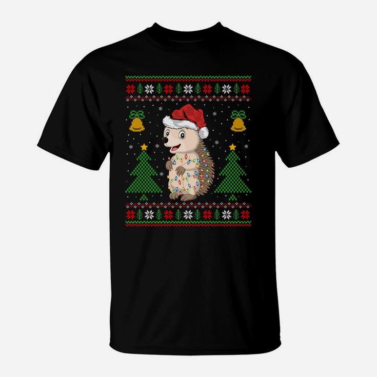Funny Hedgehogs Xmas Gift Santa Hat Ugly Hedgehog Christmas Sweatshirt T-Shirt
