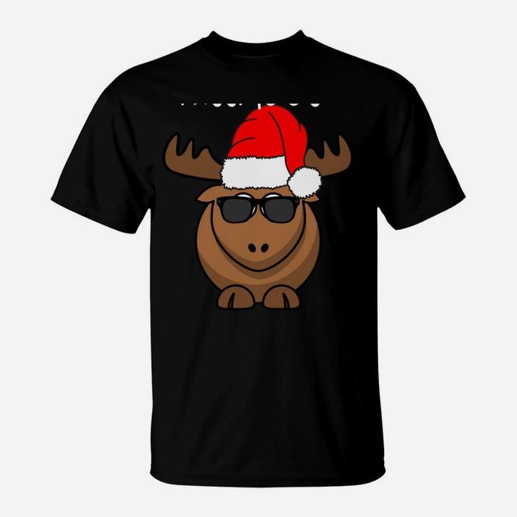 Funny Merry Kissmoose Xmas Antlers Santa Hat Decor Women Men Sweatshirt T-Shirt
