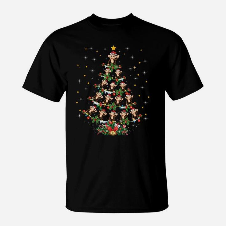 Funny Monkeys Animal Lover Xmas Gift Monkey Christmas Tree Sweatshirt T-Shirt