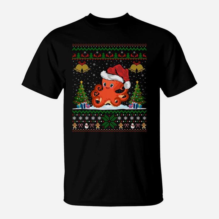 Funny Octopus Xmas Gift Santa Hat Ugly Octopus Christmas Sweatshirt T-Shirt