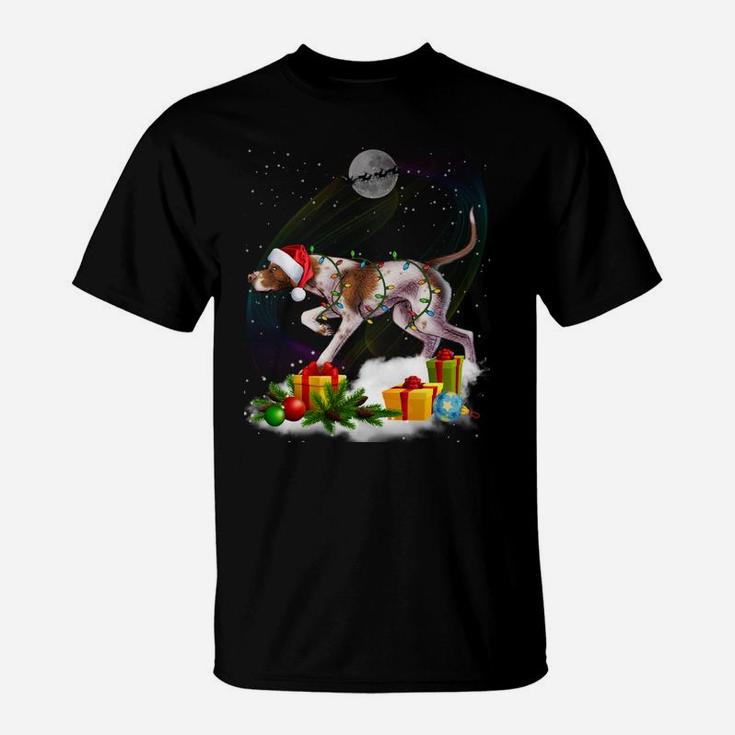 Funny Pointer Dog Christmas Lights Santa Hat Xmas Sweatshirt T-Shirt