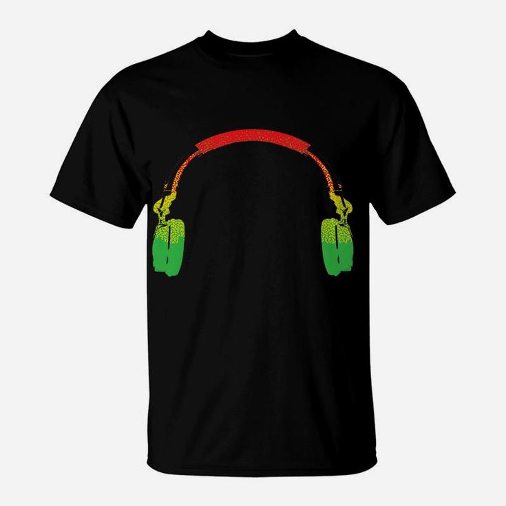 Funny Rasta Gift For Men Women Cool Rasta Colors Headphone T-Shirt