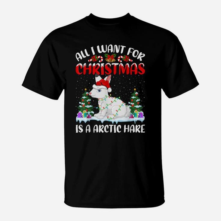 Funny Santa Hat All I Want For Christmas Is A Arctic Hare T-Shirt