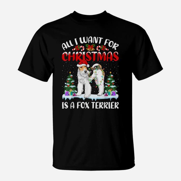 Funny Santa Hat All I Want For Christmas Is A Fox Terrier T-Shirt