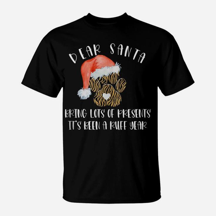 Funny Santa Hat Dog Cat Paw Print Tshirt Christmas Clothes T-Shirt