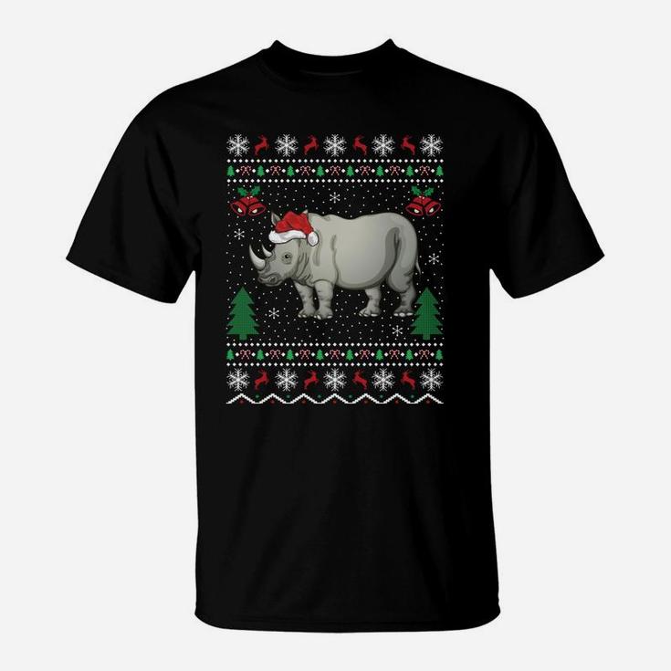 Funny Santa Rhinoceros Xmas Gift Ugly Rhino Christmas T-Shirt