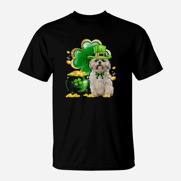 Funny Shih Tzu Dog Shamrock Irish Saint St Patrick Day T-Shirt