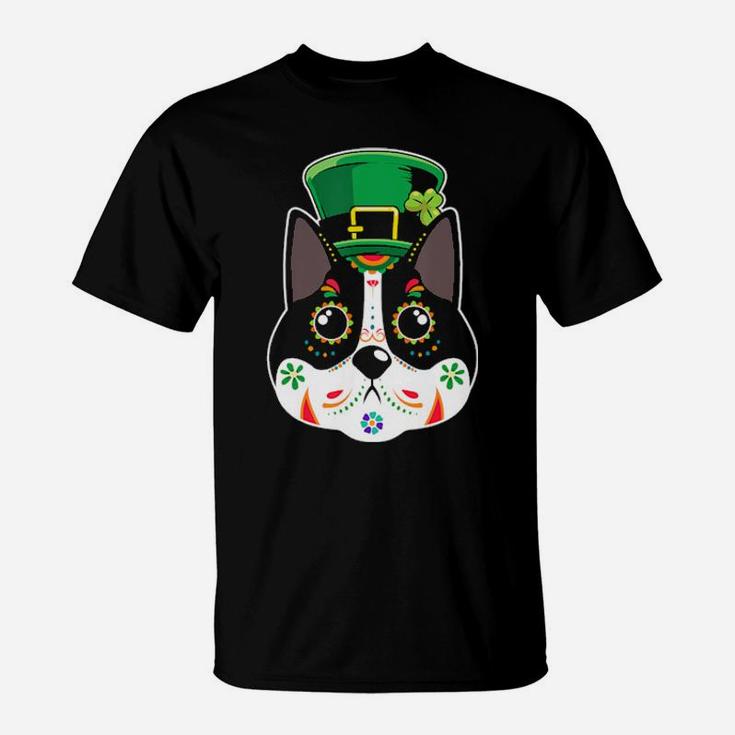 Funny Skull Dog Face St Patrick Day Akita T-Shirt