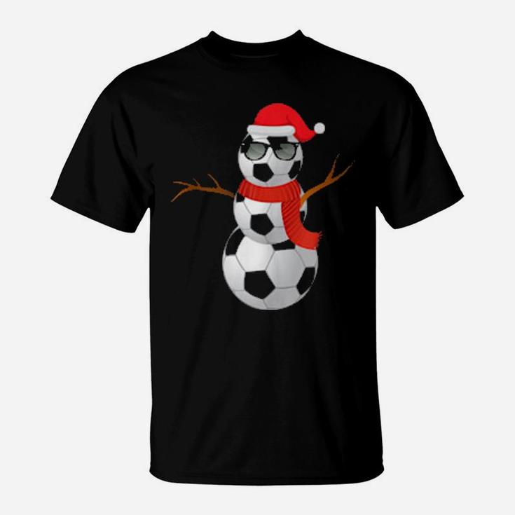 Funny Soccer Football Snowman Holiday Spirit Xmas Pajama T-Shirt