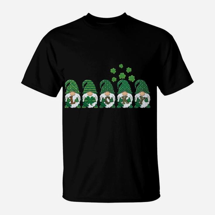 Funny St Patricks Day Green Gnome Leopard Pattern Shamrock T-Shirt