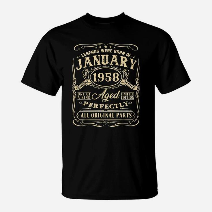 Funny Tee Legends Were Born In January 1958 63Rd Birthday T-Shirt