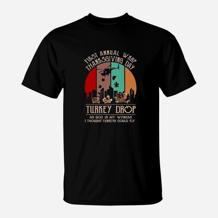 Funny Turkey Drop Wkrp Happy Thanksgiving Gift T-Shirt
