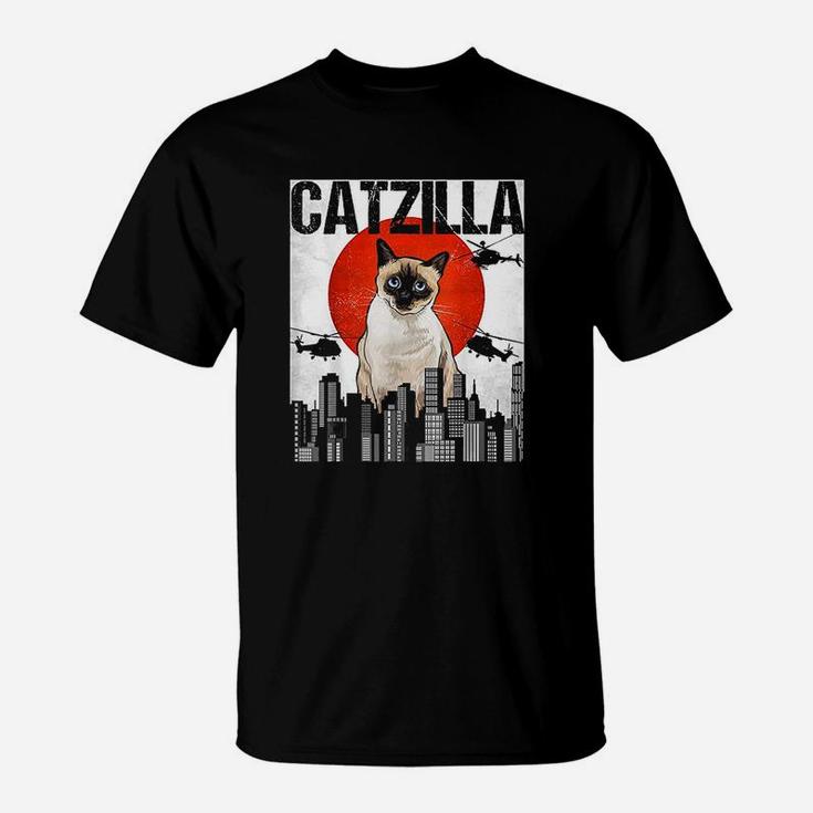 Funny Vintage Japanese Catzilla Siamese Cat T-Shirt