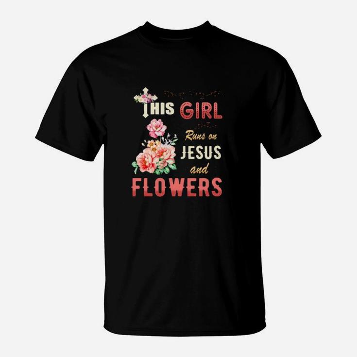 Funny Watercolor Girl Run On Jesus And Flowers T-Shirt