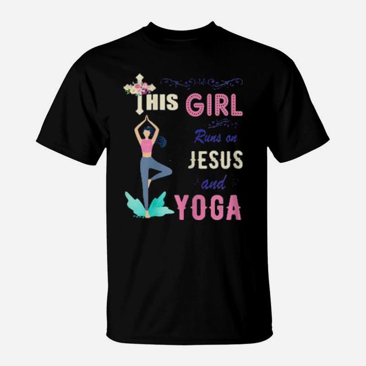 Funny Watercolor Girl Run On Jesus And Yoga T-Shirt