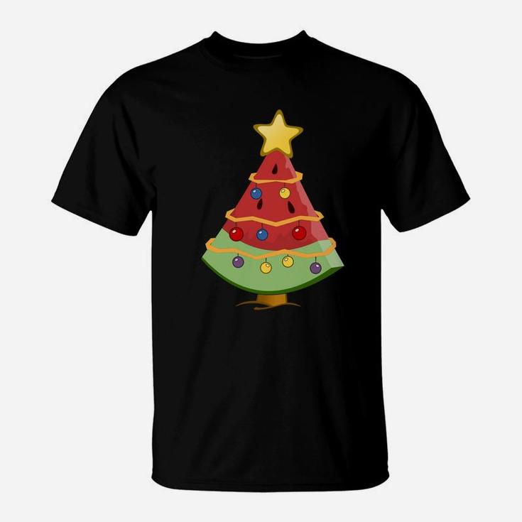 Funny Watermelon Christmas Tree With Lights Xmas Sweatshirt T-Shirt