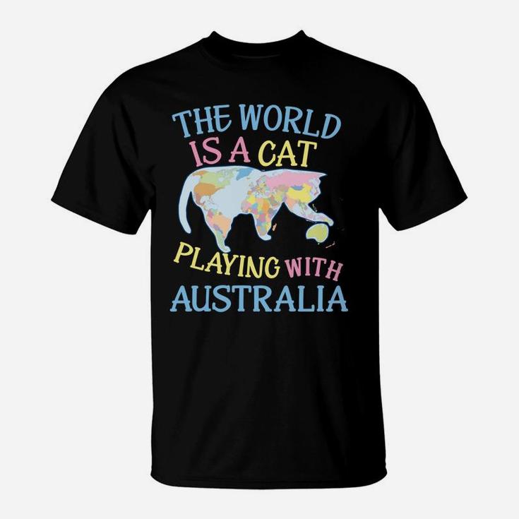 Funny World Is A Cat Playing Map T-Shirt