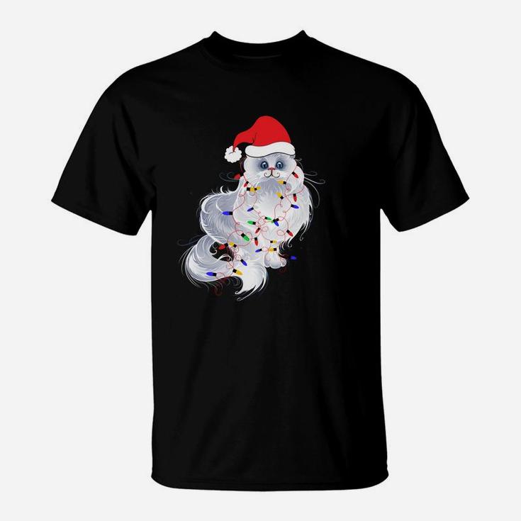 Funny Xmas Persian Cat Christmas Lights Santa Claus Hat Gift Sweatshirt T-Shirt