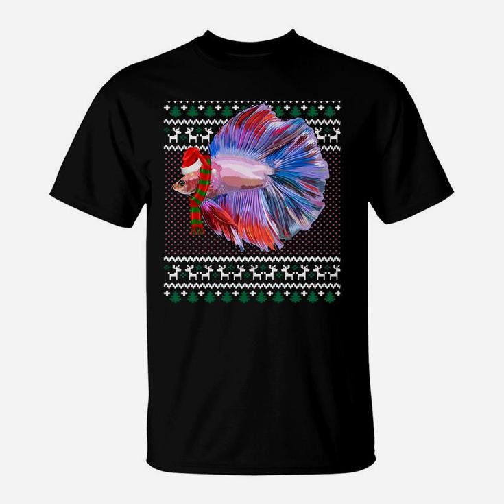 Funny Xmas Santa Hat Betta Fish Ugly Christmas Sweatshirt T-Shirt