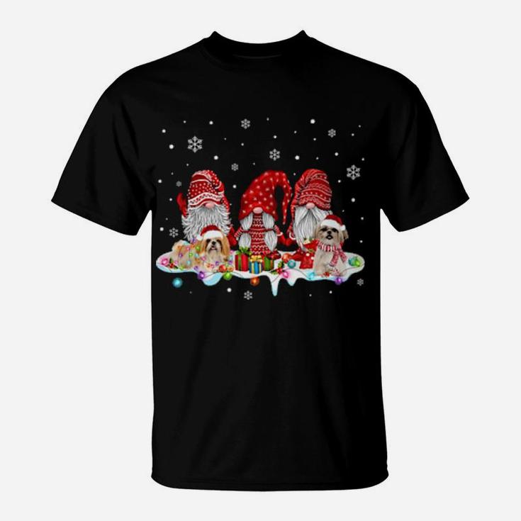 Funny Xmas Santa Shih Tzu Gnomes T-Shirt