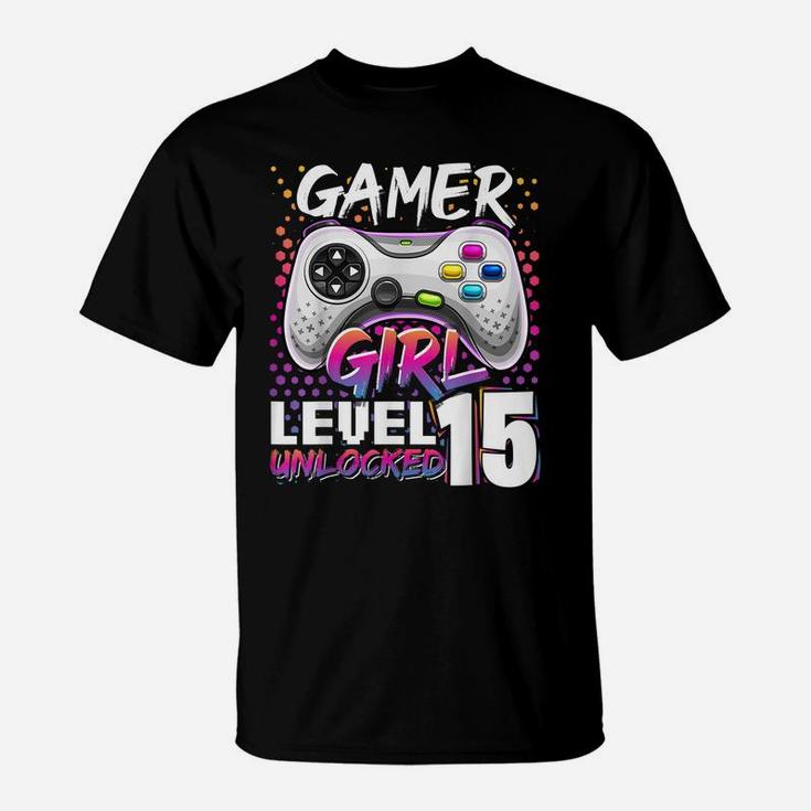 Gamer Girl Level 15 Unlocked Video Game 15Th Birthday Gift T-Shirt