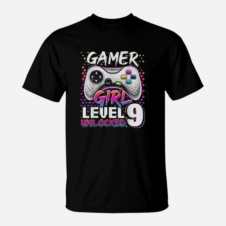 Gamer Girl Level 9 Unlocked Video Game 9Th Birthday Gift T-Shirt