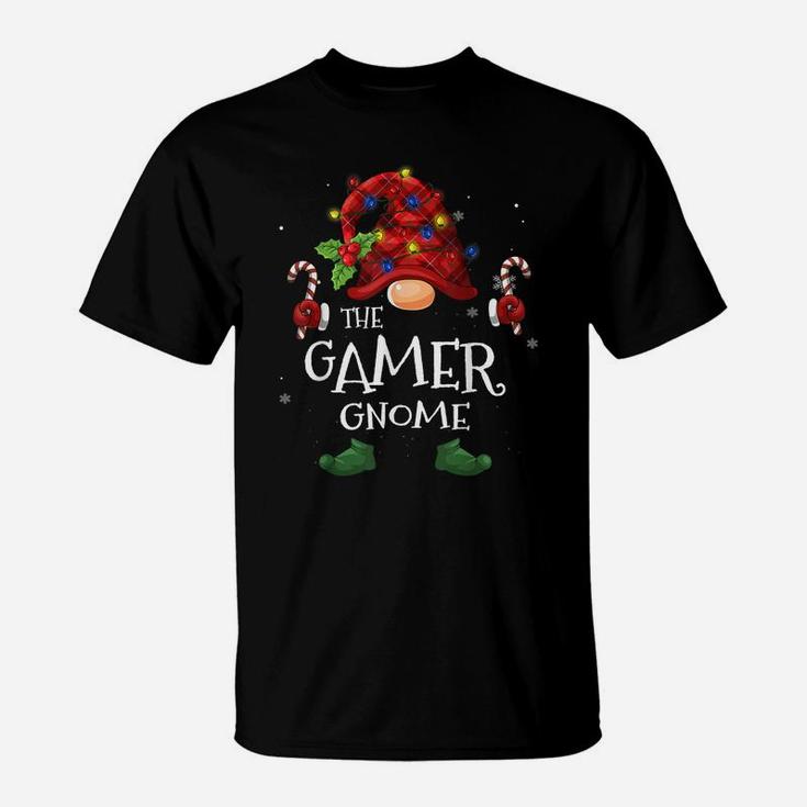 Gamer Gnome Buffalo Plaid Christmas Tree Light T-Shirt