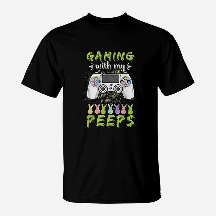Gaming With My Easter Peeps Funny Gaming Bunny T-Shirt