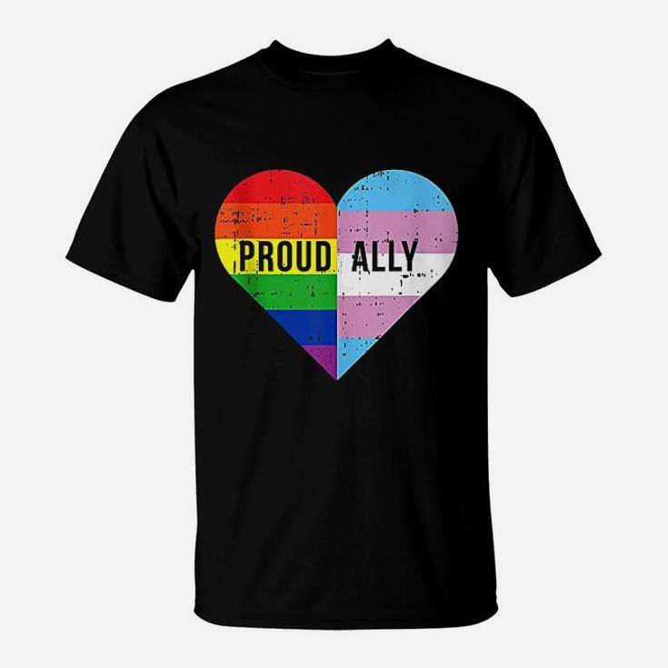 Gay Trans Transgender Heart Rainbow Flag Cool Lgbt Ally Gift T-Shirt
