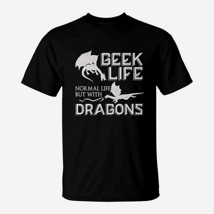 Funny Geek Life Dungeon Dragons Dice Gaming T-Shirt
