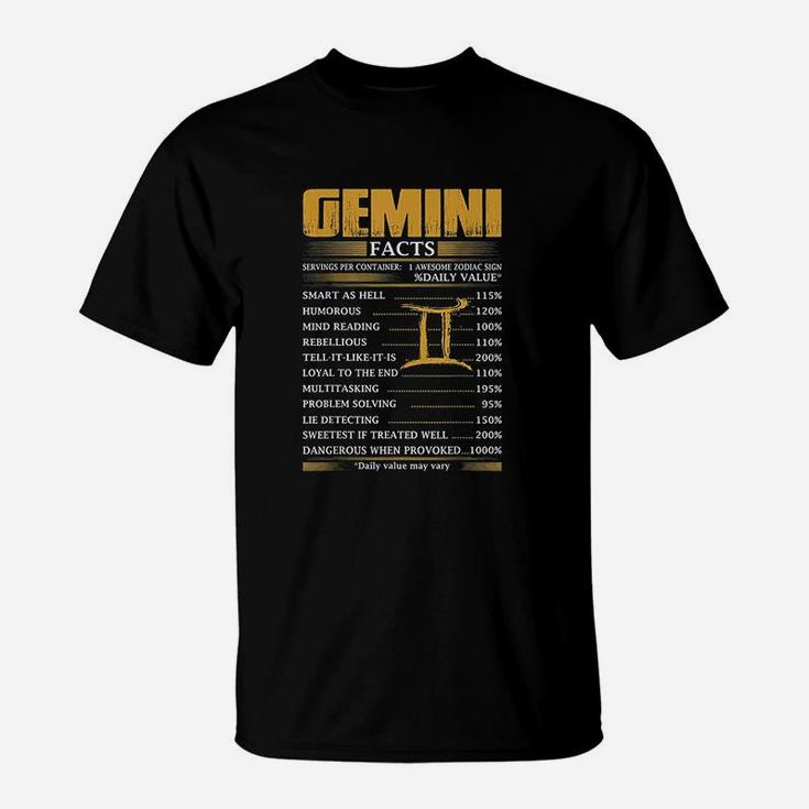 Gemini Facts Servings Per Container Zodiac T-Shirt
