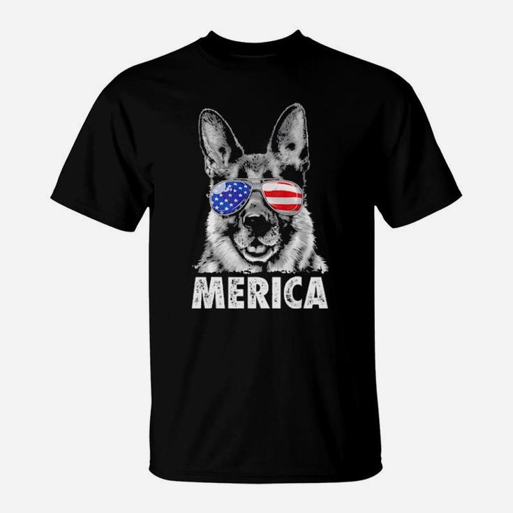 German Shepherd 4Th Of July  Merica  Usa Flag T-Shirt