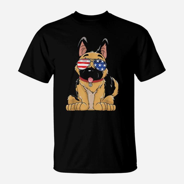 German Shepherd American Sunglasses 4Th Of July Dog T-Shirt
