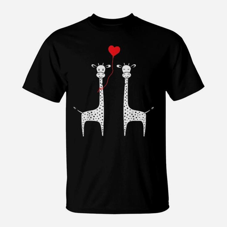Giraffe Make Me Happy Twos Giraffe Valentines Day T-Shirt